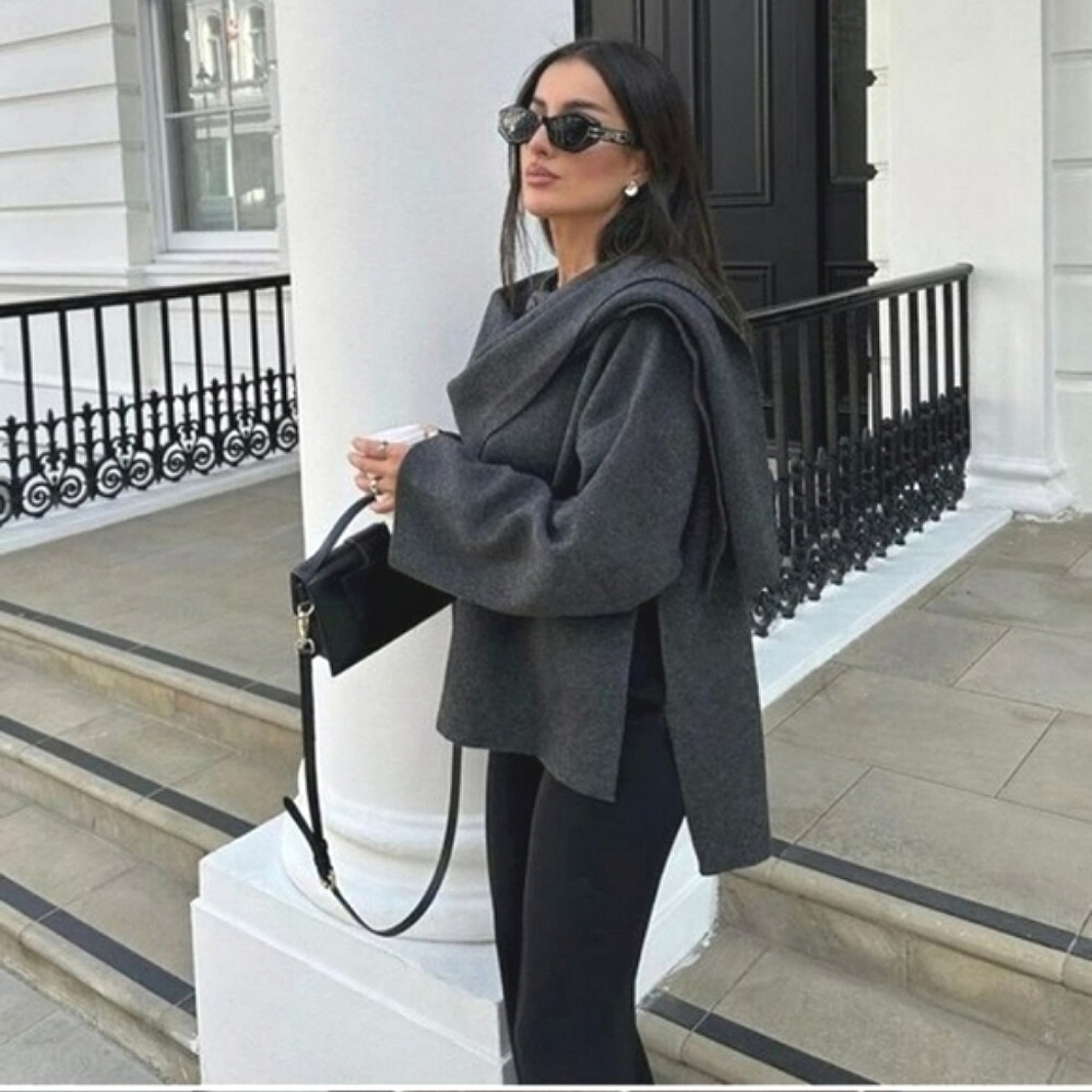 ZARA Knit Coat with Scarf Grey Size L/XL